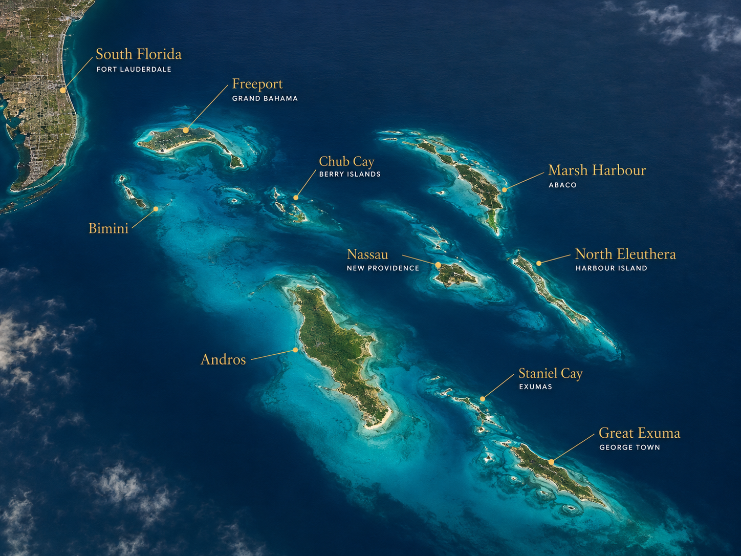 Bahamas destination planning map; not for navigation