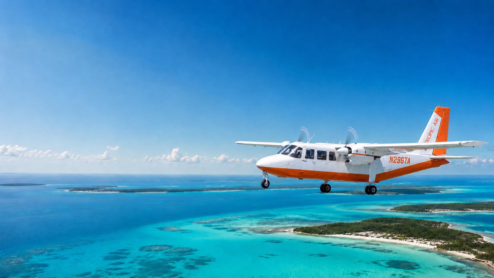 Private charter aircraft over The Bahamas